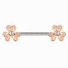 Rose Gold Plated Jeweled Clover Leaf Nipple Bar