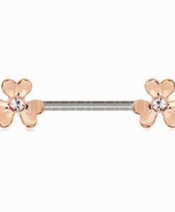 Rose Gold Plated Jeweled Clover Leaf Nipple Bar