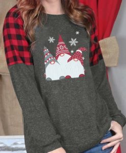Gnomes Print Plaid Christmas Sweatshirt