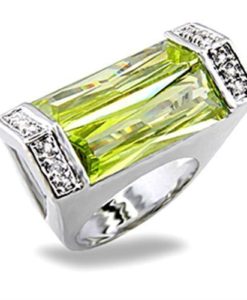 5X006 Rhodium Brass Ring with Synthetic in Peridot