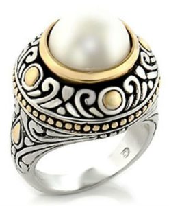 7X137 - Reverse Two-Tone Brass Ring with Synthetic in White