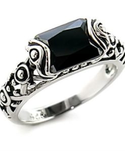 8X066 - Rhodium Brass Ring with AAA Grade CZ in Jet