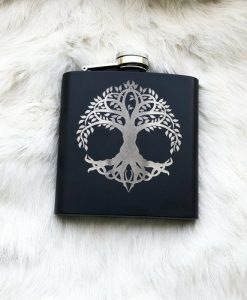 Viking Tree Of Life Yggdrasil World Tree Mat Black Flask 8oz
