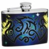 4oz Dueling Dragons Hip Flask, Gift Box, Funnel and Shot Glasses