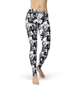 Avery Black White Leaves Leggings