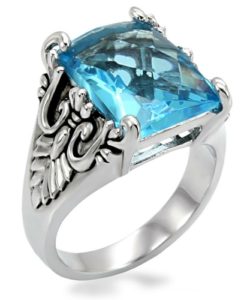 TK021 - High polished (no plating) Stainless Steel Ring with Synthetic