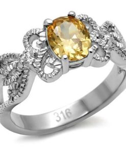 TK080 - High polished (no plating) Stainless Steel Ring with AAA Grade CZ