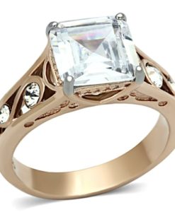 TK1059 - Two-Tone IP Rose Gold Stainless Steel Ring with AAA Grade CZ