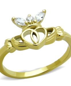 TK1926 - IP Gold(Ion Plating) Stainless Steel Ring with AAA Grade CZ