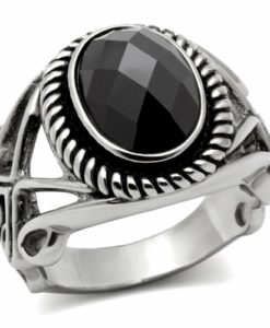 TK322 - High polished (no plating) Stainless Steel Ring with AAA Grade
