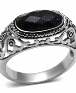 TK599 - High polished (no plating) Stainless Steel Ring with Blue Sand