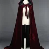 Hooded Cloak Long Velvet Cape Robe Green Black Red Halloween Carnival