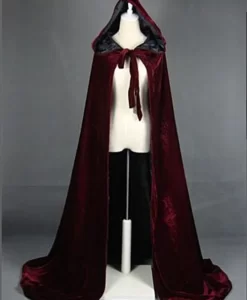 Hooded Cloak Long Velvet Cape Robe Green Black Red Halloween Carnival