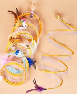 Interactive S-Spring Cat Tunnel with Pendants and Bells