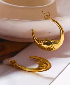 Gold-Tone Vintage Moon Stud Earrings