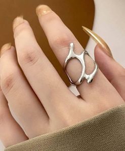 Irregular Hollow Silver Color Wide Ring