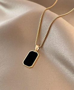 Geometric Gold-Color Square Pendant Necklace