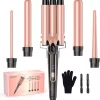 5-in-1 Multi-Function Curling Wand with 3-Barrel Crimper & Fast Heating