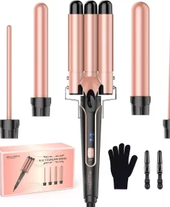 5-in-1 Multi-Function Curling Wand with 3-Barrel Crimper & Fast Heating