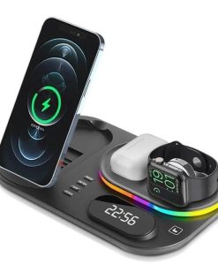 4-in-1 Fast Wireless Charging Station with Lamp & Clock for iPhone, Apple Watch & Airpods