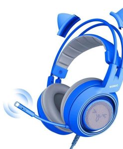 Wired Gaming Headset with Detachable Cat Ears | Blue Stereo Sound for PS4, Xbox, PC & Mobile