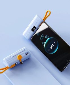 Ultra-Compact 10000mAh Power Bank with Built-In Cables and Digital Display
