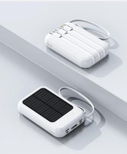 Solar Power Bank 20000mAh with LED Lights & Built-in Cables