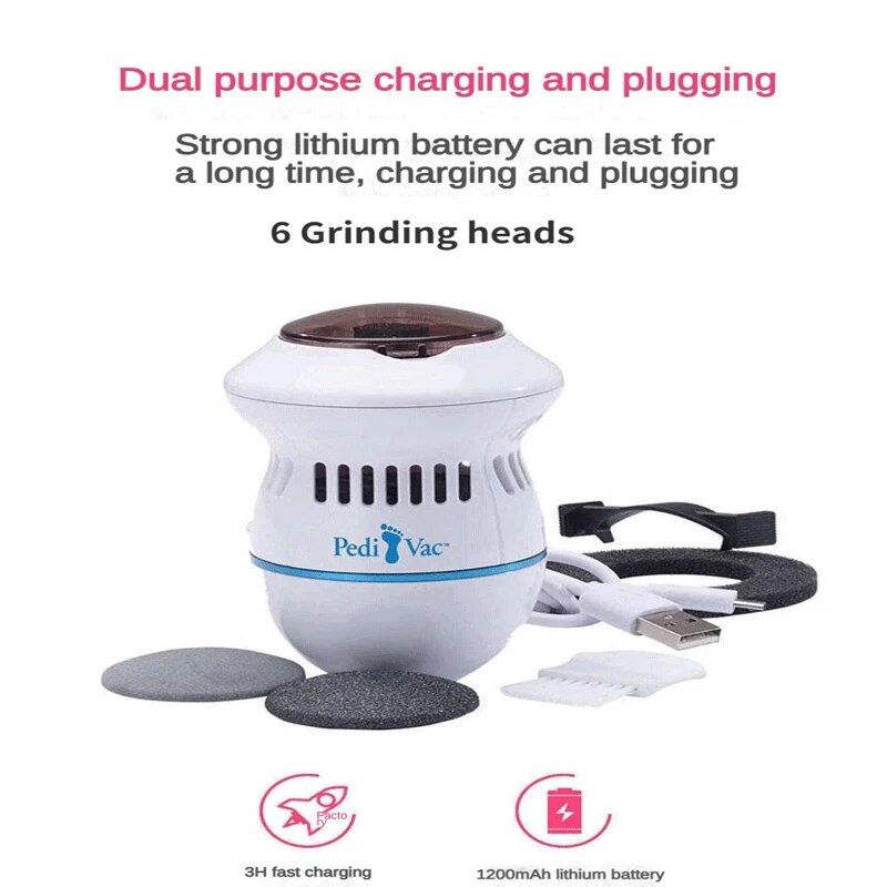 Rechargeable Electric Foot Grinder with Vacuum: USB, Dual-Speed, 6 Grinding Heads - Image 7