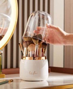 360° Rotating Cosmetic Brush Holder - Portable & Clear Makeup Organizer