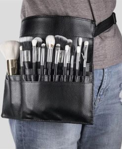 Professional Makeup Artist Cosmetic Bag with Waist Belt – Black PU Leather