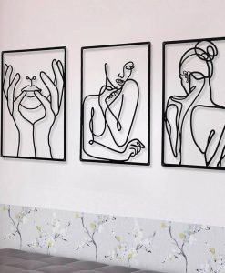 Minimalist Abstract Woman Metal Wall Art 3-Piece Black Silhouette Decor Set