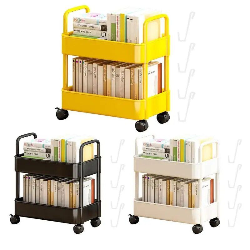 Compact 2-Tier Mobile Bookshelf Cart with Wheels - Image 6