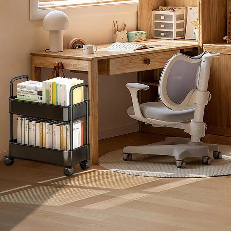 Compact 2-Tier Mobile Bookshelf Cart with Wheels - Image 5