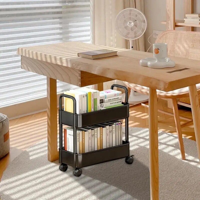 Compact 2-Tier Mobile Bookshelf Cart with Wheels - Image 4