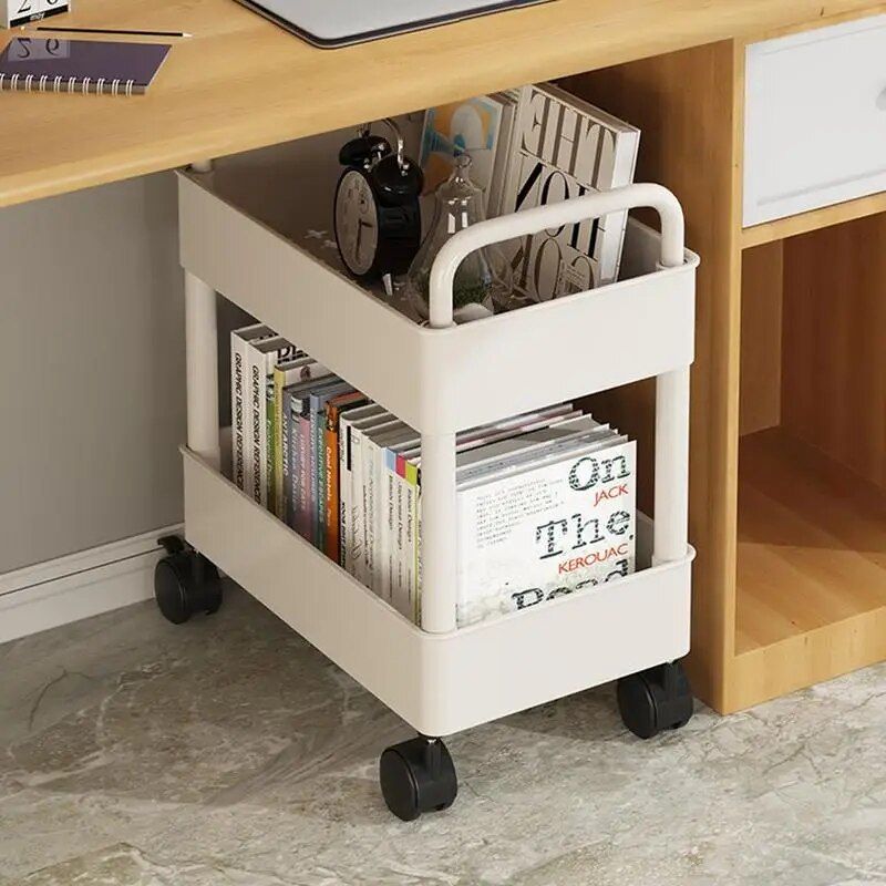 Compact 2-Tier Mobile Bookshelf Cart with Wheels - Image 2