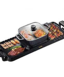 2-in-1 Electric BBQ Grill & Hot Pot - Smokeless, Detachable, Nonstick Cookware for Indoor Use