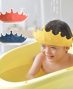 Adjustable Cartoon Crown Baby Shower Cap - Safe Hair Wash Shield & Ear Protector