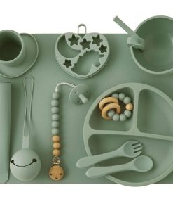 Safe & Stylish Baby Silicone Tableware Set: Dinner Plate, Bowl, Fork & Spoon