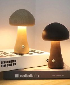 Charming Touch-Control LED Mushroom Night Light - Wooden Bedside Lamp with USB Charging