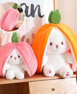 Charming Strawberry Carrot Rabbit Plush Toy - Transformable Fruit to Bunny Stuffed Doll
