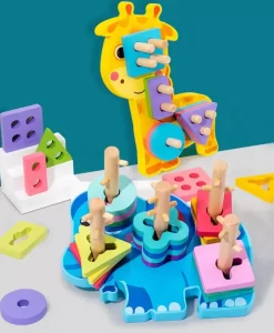 Wooden Animal Shape Puzzle & Stacking Toy for Kids' Development
