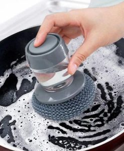 2-in-1 Kitchen Cleaning Brush with Soap Dispenser and Stainless Steel Scourer