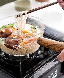 Versatile Glass Cooking Pot with Wooden Handle