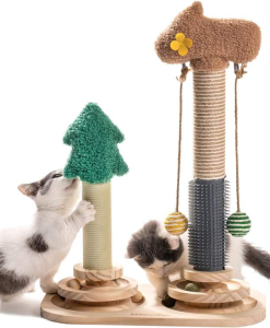 Multi-functional Cat Scratch Post with 3-Tier Track