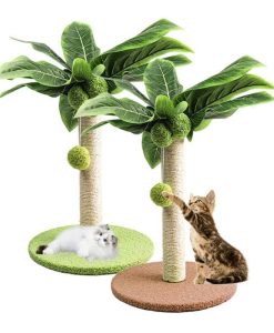 Green Leafy Cat Scratching Post with Sisal Rope and Playful Balls