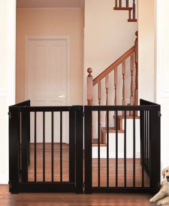 Elegant Espresso Hardwood Freestanding Pet Gate with Walk-Through Door