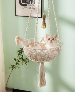 Bohemian Style Cotton Rope Cat Hammock with Tassel and Toy