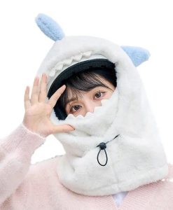 Cute Cartoon Shark Fleece Ski Helmet Cover - Comfortable & Warm Headwear for Winter Sports