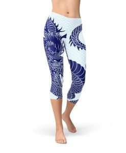 Womens Japanese Dragon Capri Leggings