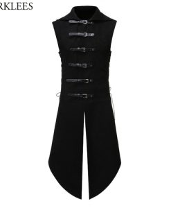 Men's Black Gothic Steampunk Velvet Vest Medieval Victorian Double